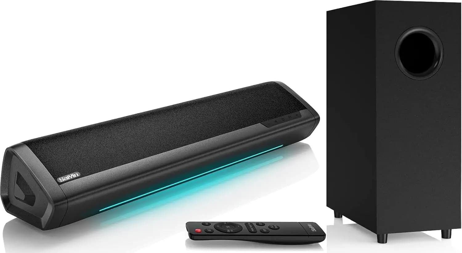 Sound Bar with Subwoofer, 5" Subwoofer, Dual Bass Reflex Ports, Optical/AUX/Bluetooth 5.3, Adjustable Bass, Volume Indicator for TV PC