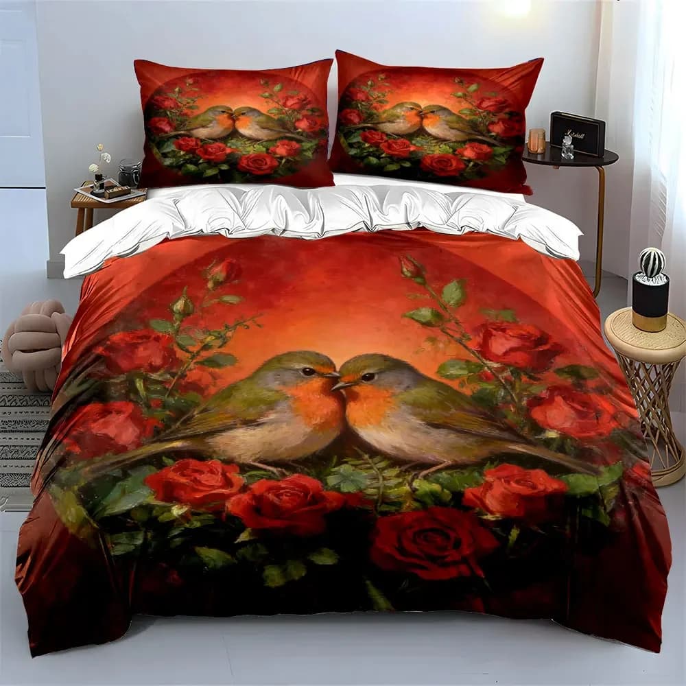 "Birds and Roses Home Decor" Soft Comfortable Duvet Cover Bedding Set Included 1*Duvet Cover & 2*Pillowcases, gift