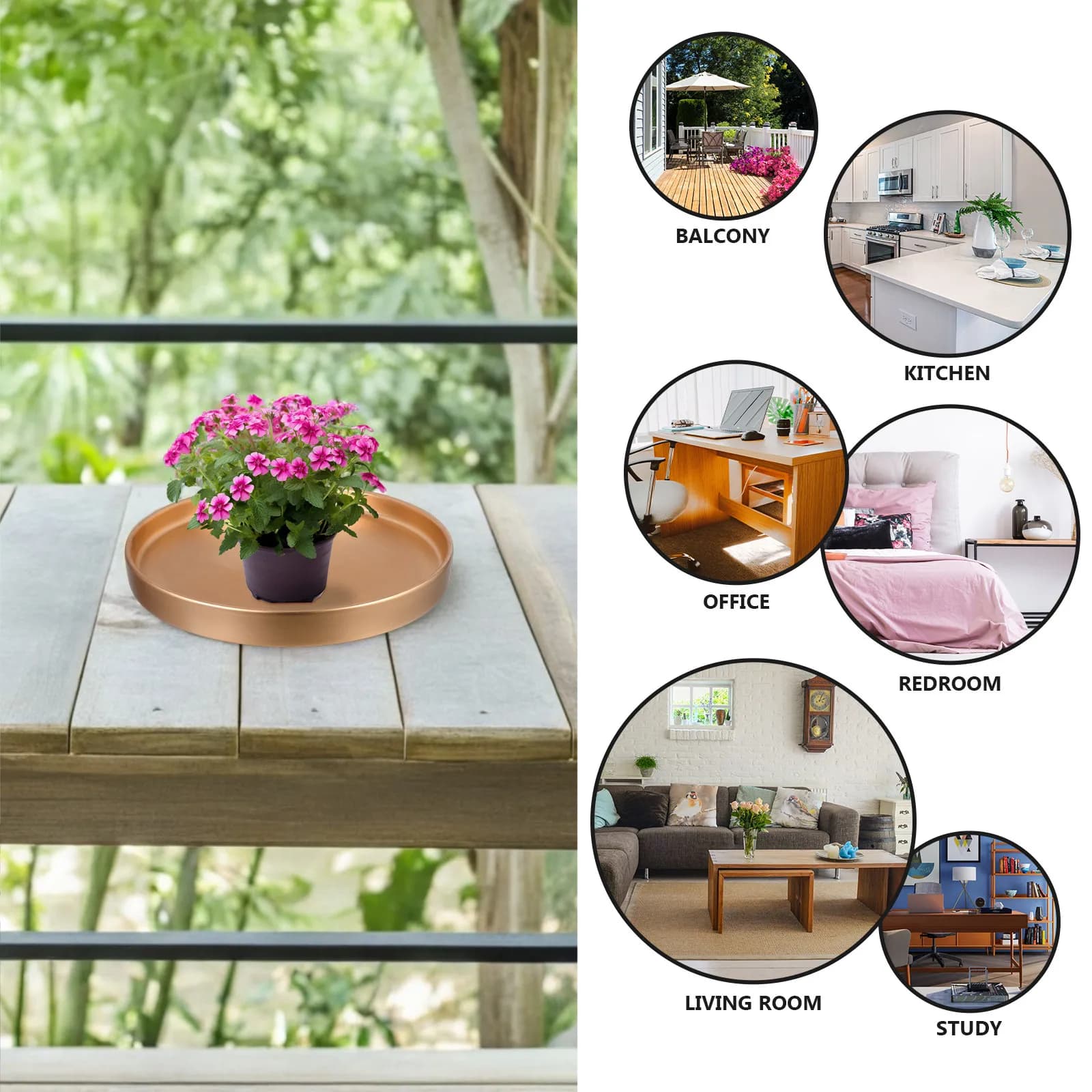 Large Golden Ceramic Underwater, Round Vase Plant Drying Tray, Home Decoration, Vase Base, Water Collector