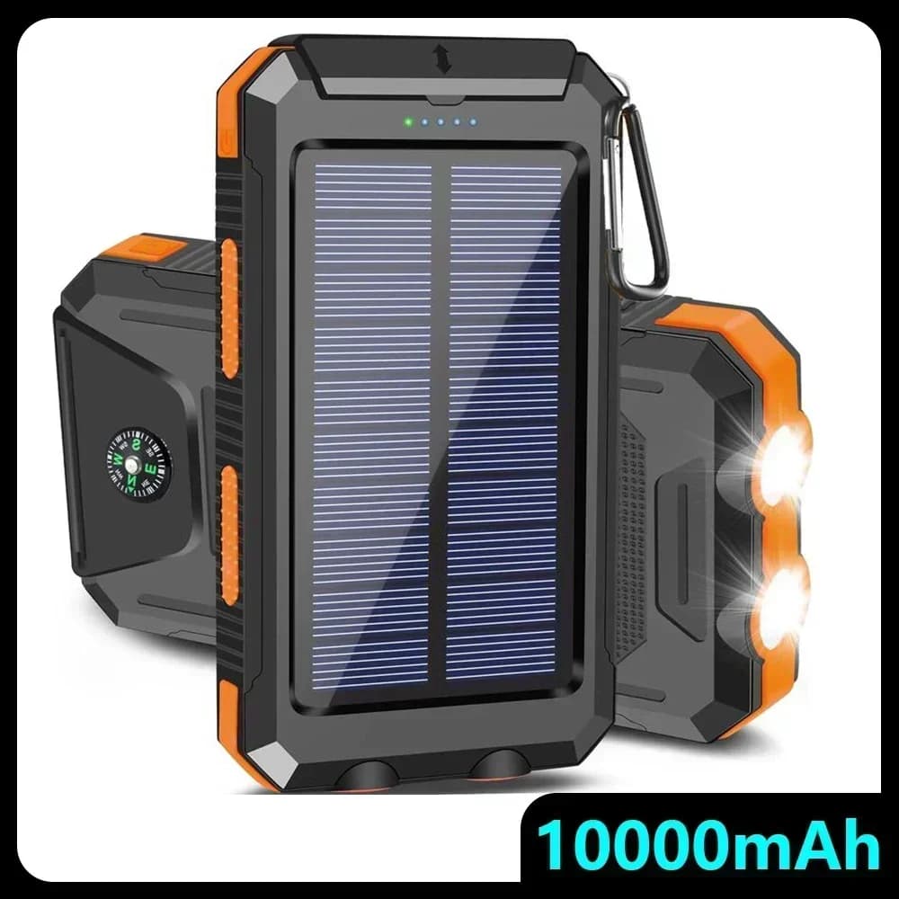 Top Seller Disponibile 10000mAh Solar Power Bank Carica rapida Esterna Impermeabile Antiurto con Torcia Bussola Pronto per la Spedizione