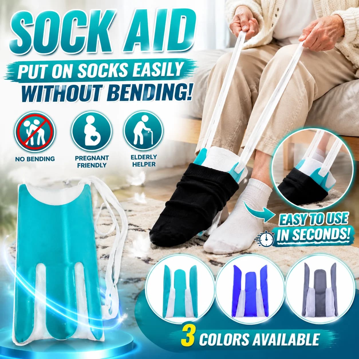 Sock Donner Assist Device Long Pull Strap Sock Slider Independent Living Aid For Seniors Pregnant Women Joint Injury Patients