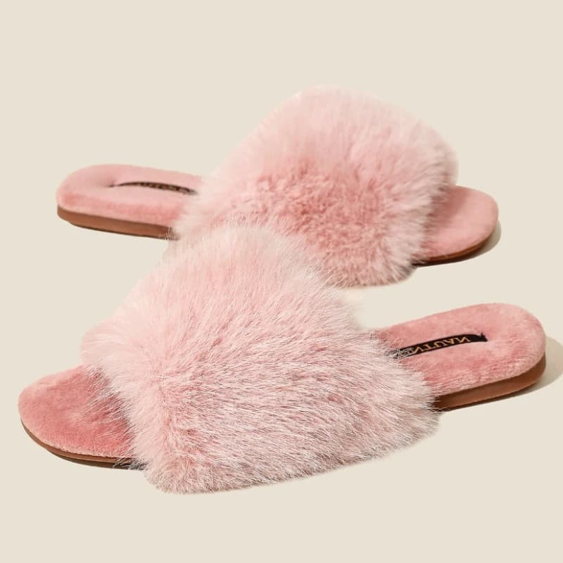 Eleganti pantofole piatte in peluche rosa Pantofole da casa soffici di lusso da donna Comode pantofole invernali in cotone di marca antiscivolo leggere