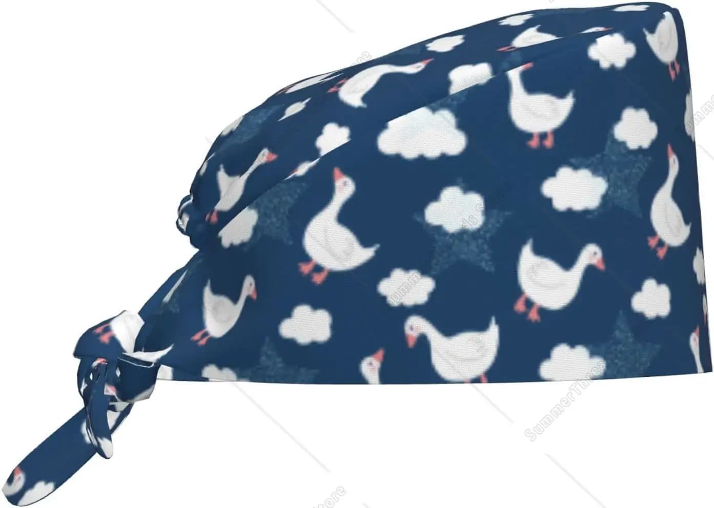 Women's Scrub caps - Nice goose on the blue sky Adjustable work caps soft and comfortable Scrub hats for women M