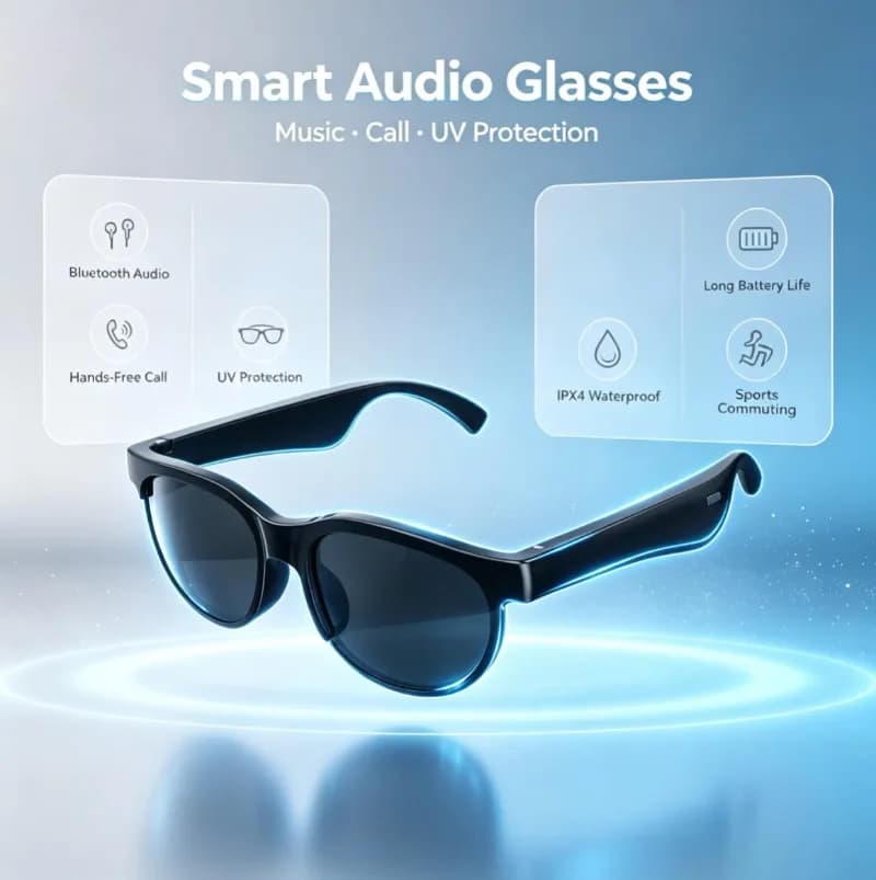 Smart Audio Sunglasses Bluetooth Hands‑Free Call UV Protection Long Battery Life Open Ear Glasses for Sports Commuting