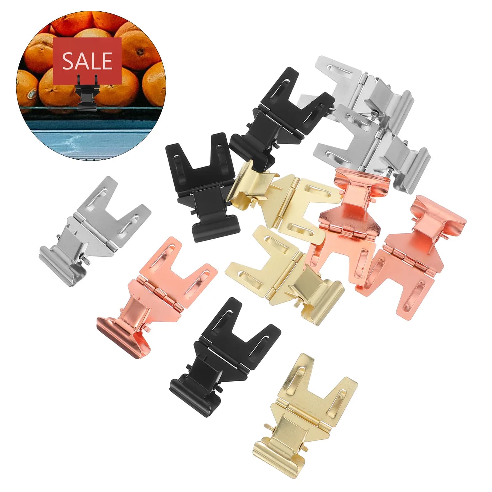 12 Pezzi Clip per Etichette in Metallo, Porta Cartellini Girevoli Resistenti per Espositori, Porta Cartellini per Cesti, Clip per Esposizione Etichette
