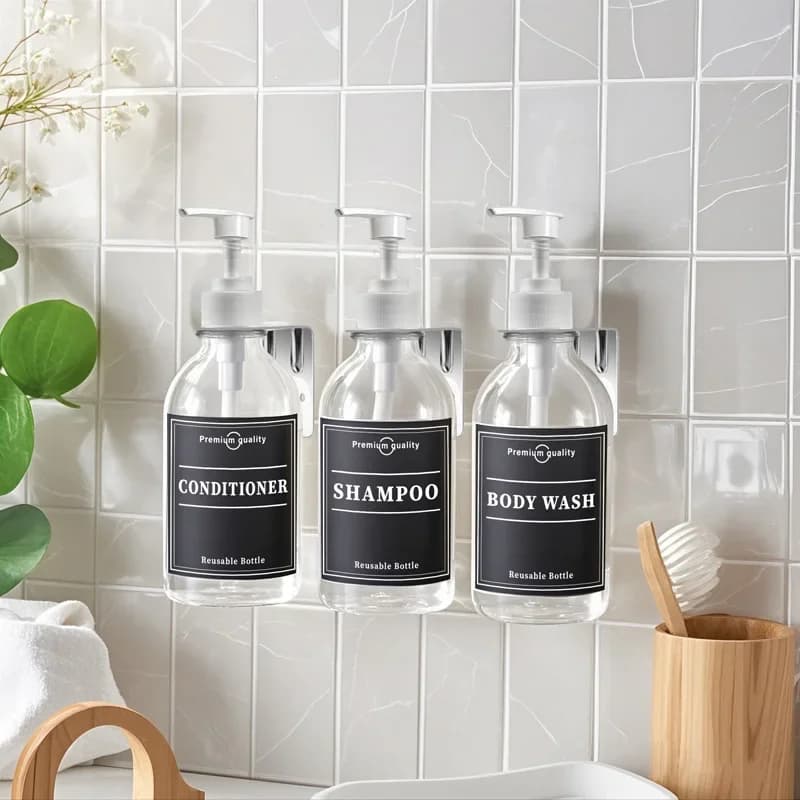 1/2/3PCS Set di bottiglie di shampoo con etichetta Vassoio porta gel doccia Bagno Vuoto disinfettante per le mani liquido Contenitore Gancio Gancio 500ml