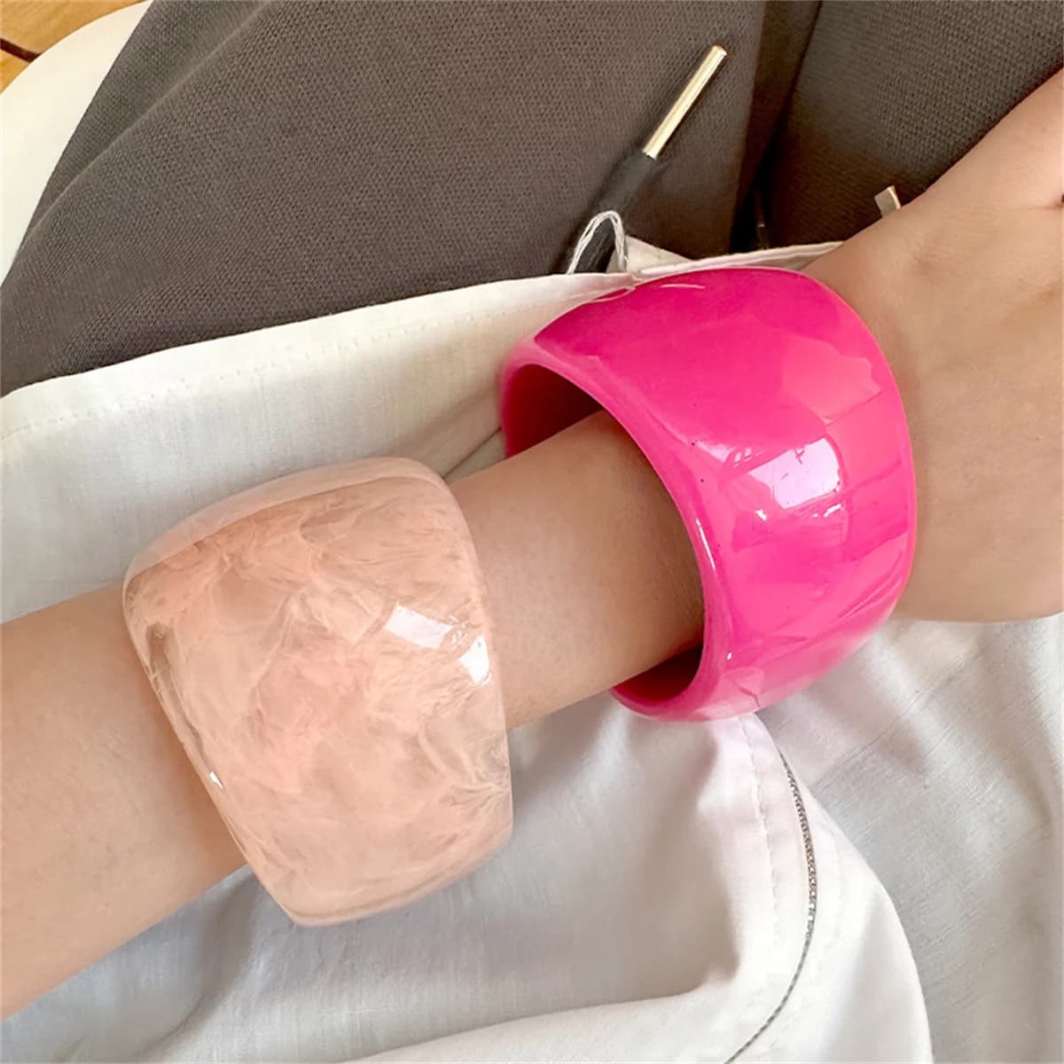 Big Wide Candy Colors Acrylic Resin Y2k Hip Hop Round Geometric Bracelet Bangle For Women Exaggerated Ins Bangles Jewelry