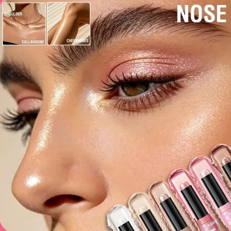 Stick Illuminante con Perle e Diamanti, Contorno Viso, Ombretto Naso, Effetto 3D Duraturo, Illuminante per Guance, Penna per Trucco Riparatore