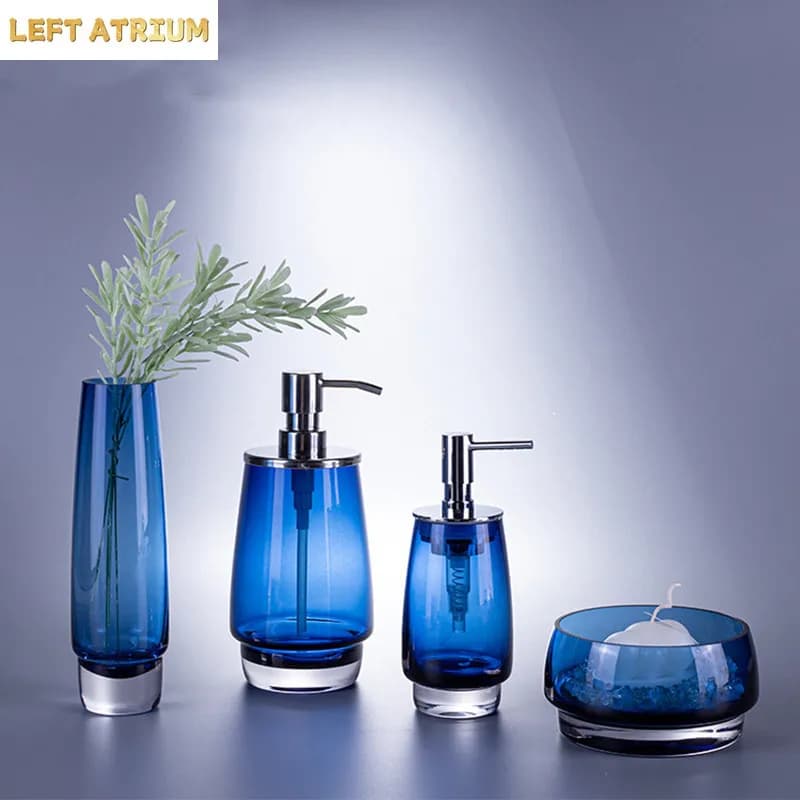 Light Luxury Glass Toiletries Creative Blue Soap Dispenser/vase Hotel Bathroom Hand Soap Bottle Modern Home Bathroom Accessories