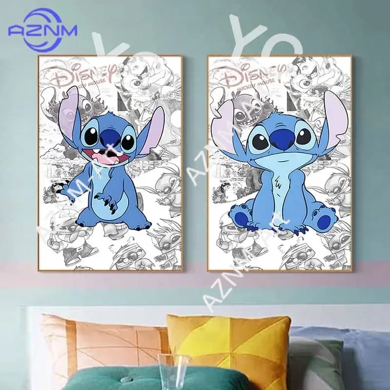 Poster Disney Cartoon Lilo & Stitch, pittura su tela, decorazione da parete, immagini comiche moderne, senza cornice, murale per la decorazione della camera da letto dei bambini, Cuadros