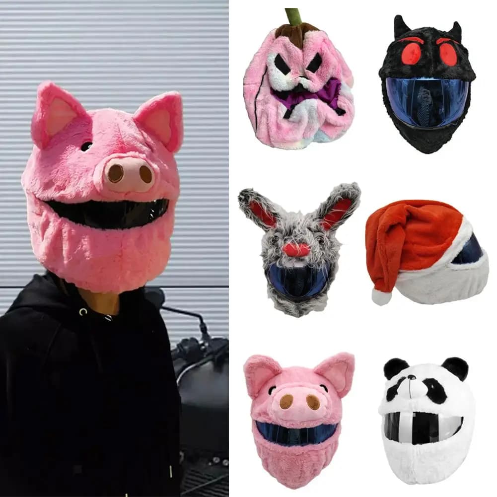 Copri casco moto adatto per la maggior parte dei caschi integrali, copertura per casco moto in peluche animale decorativo per giostre divertenti V7o2