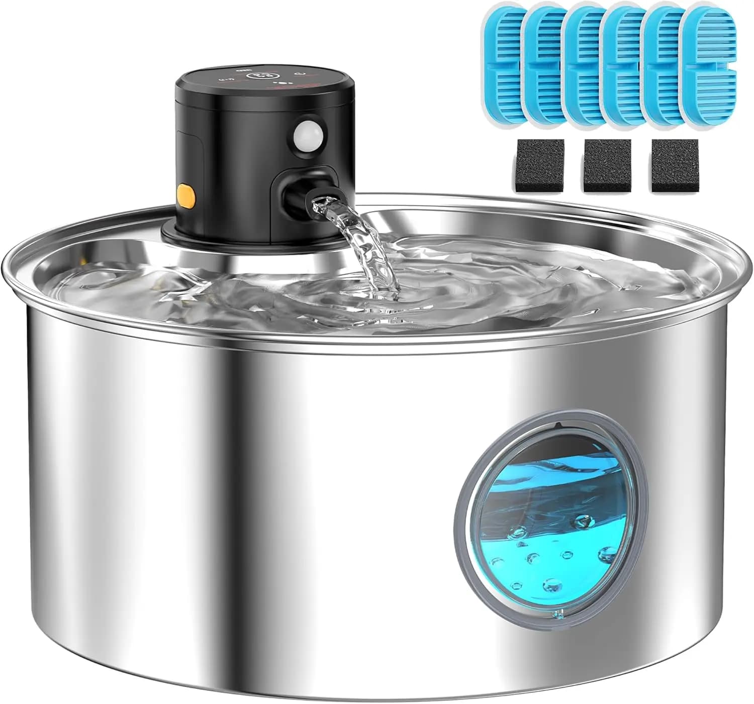 Fontanella per Gatti Ricaricabile Senza Fili con Sensore di Movimento, Fontana Automatica per Animali Domestici in Acciaio Inox da 3,2 Litri, 9 Filtri Inclusi