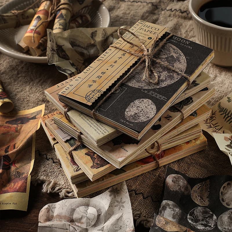 JIANQI 60 sheet Creative Scrapbook Vintage Materials Paper Combo Kit DIY Junk Journal Collage Photo Album Retro Art paper
