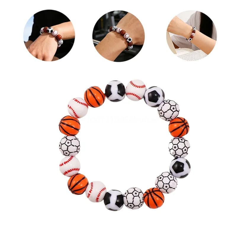 Perline Acriliche Rotonde Miste da 12mm a Forma di Pallone da Calcio, Basket, Tennis - Charm per Braccialetti, Gioielli alla Moda per Tifosi