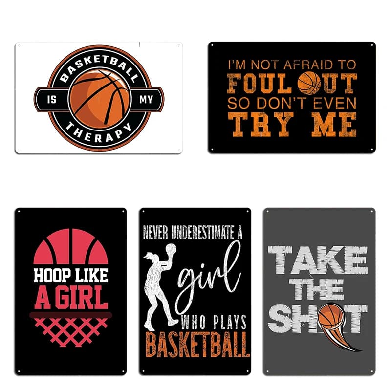 Non sottovalutare mai una ragazza che gioca al basket Prendi il colpo Murale motivazionale in metallo Decorazione da parete Pub Progettazione targa in metallo Poster