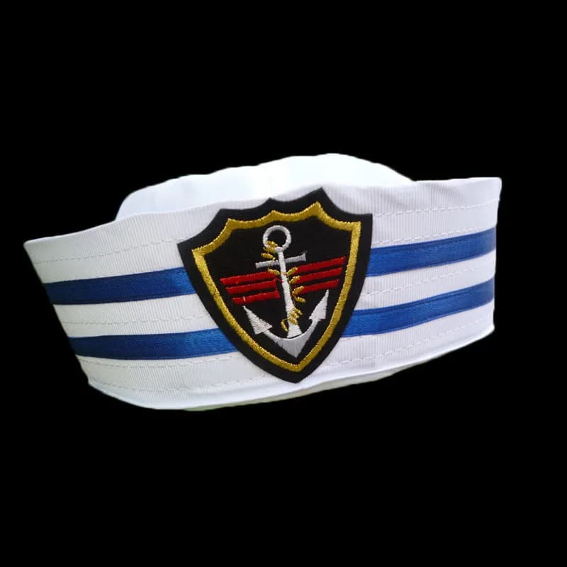 Cappello da Capitano di Nave Blu e Bianco con Ancora, Berretto Nautico per Costume da Marinaio