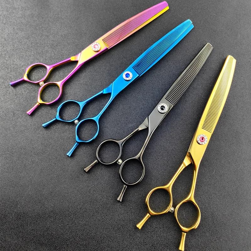 High Quality Colorful 7 Inch Pet Grooming Scissors Dog Hair Thinning Curved Tooth Shears