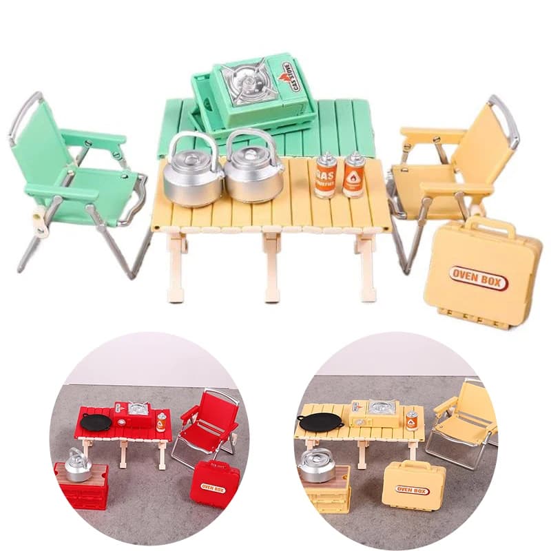 1:6/1:12 Casa delle bambole in miniatura Set da picnic da campeggio Sedia pieghevole Stufe a gas Modello Decor Giocattolo Accessori per casa delle bambole