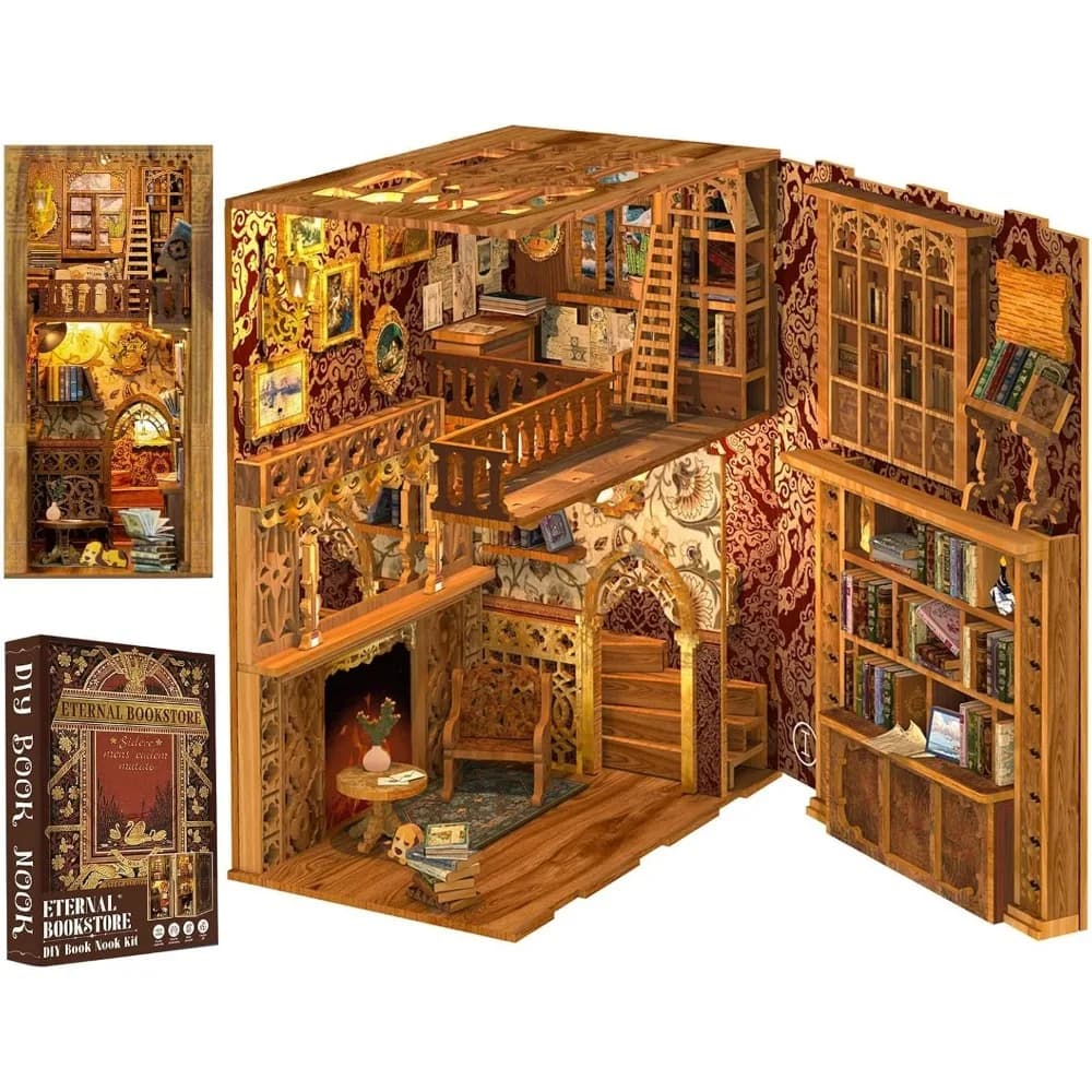 Kit angolo libro in miniatura fai-da-te per adulti e adolescenti: libreria puzzle in legno 3D con design a forma di L