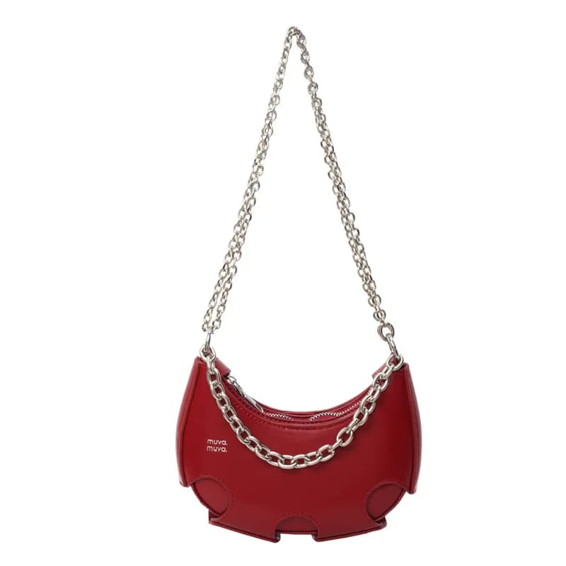 Nuova borsa a forma di mezzaluna con sensazione di fascia alta argento, borsa in corno di nicchia, borsa a tracolla a catena di lusso leggera