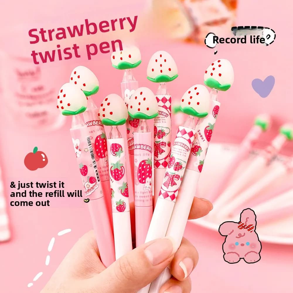 Penna cancellabile color fragola per studenti, penna magica blu creativa, penna gel carina e femminile