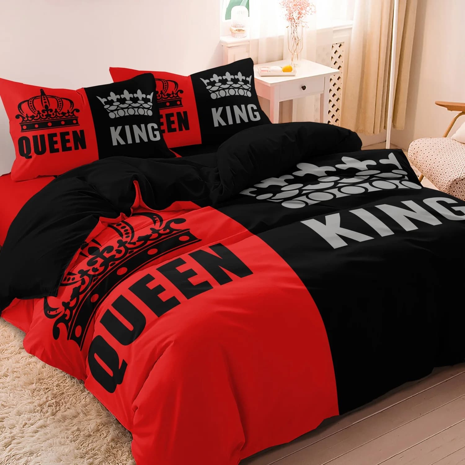Set of 3 pieces Queen King Heart digital print can be used as party gifts (1 * Copripiumino + 2 * Federa, without quilt)