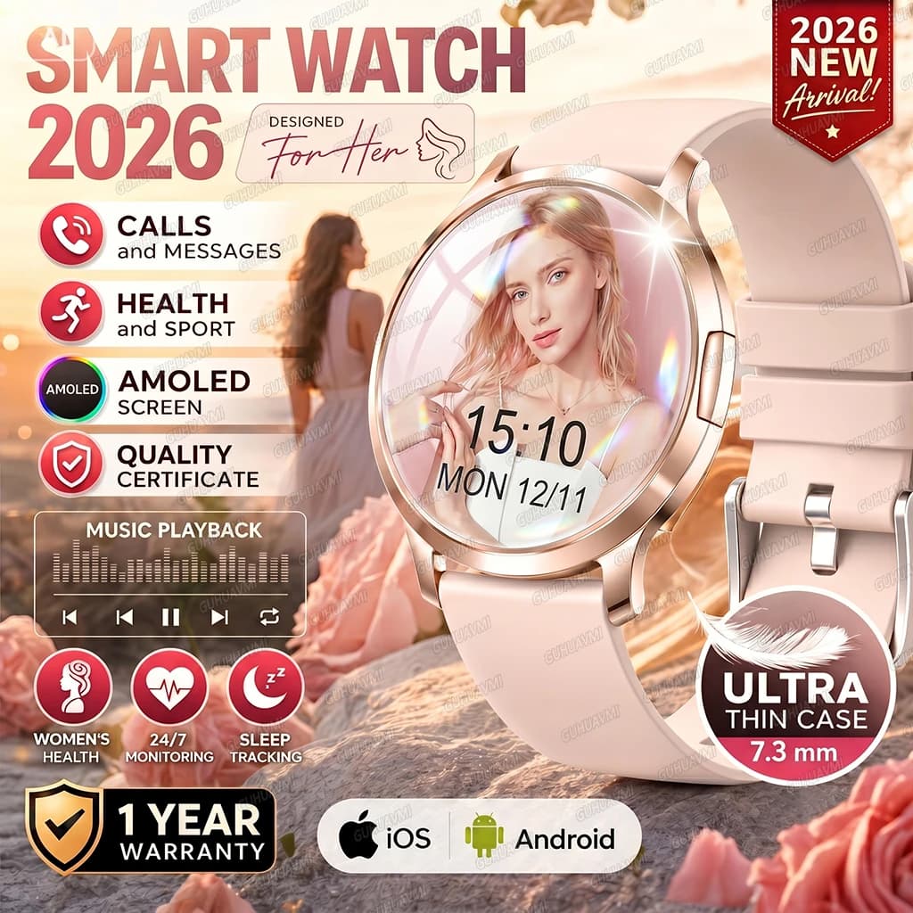 2026 New Ultra-thin Smart Watch For Women 466*466 AMOLED Display Sports Watches BT Call Digital Health Tracker Ladies Smartwatch