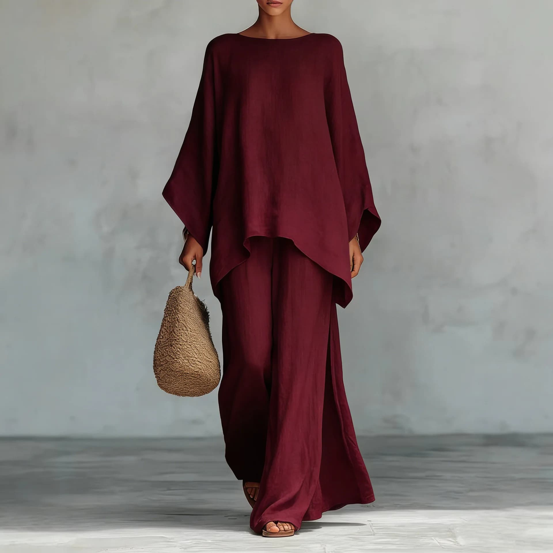 2026 New Ladies Casual Solid Color Blouse Wide Leg Trousers Two Piece Set