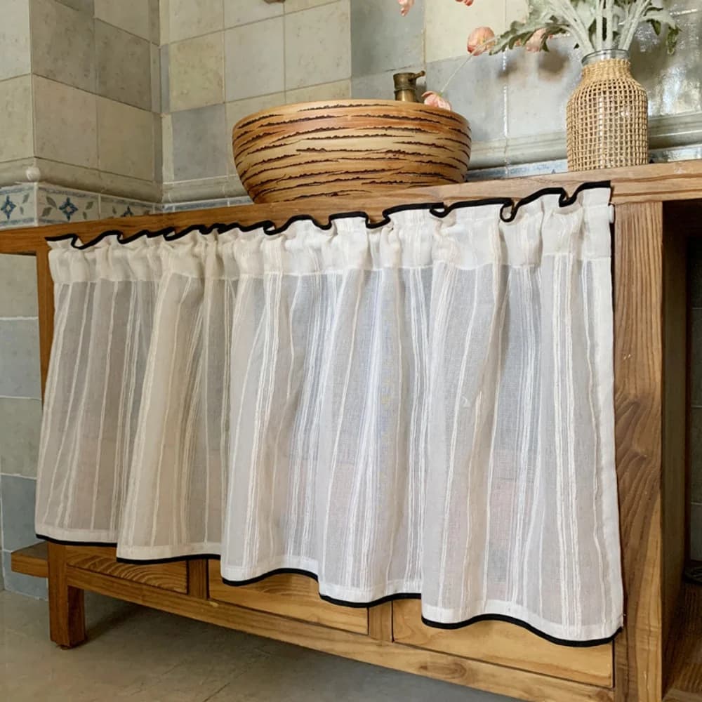 1pc Short Curtain Kitchen Cafe Farmhouse Rustic Small Window Decoration Door Home Casual Weave Tier Dustproof Partition