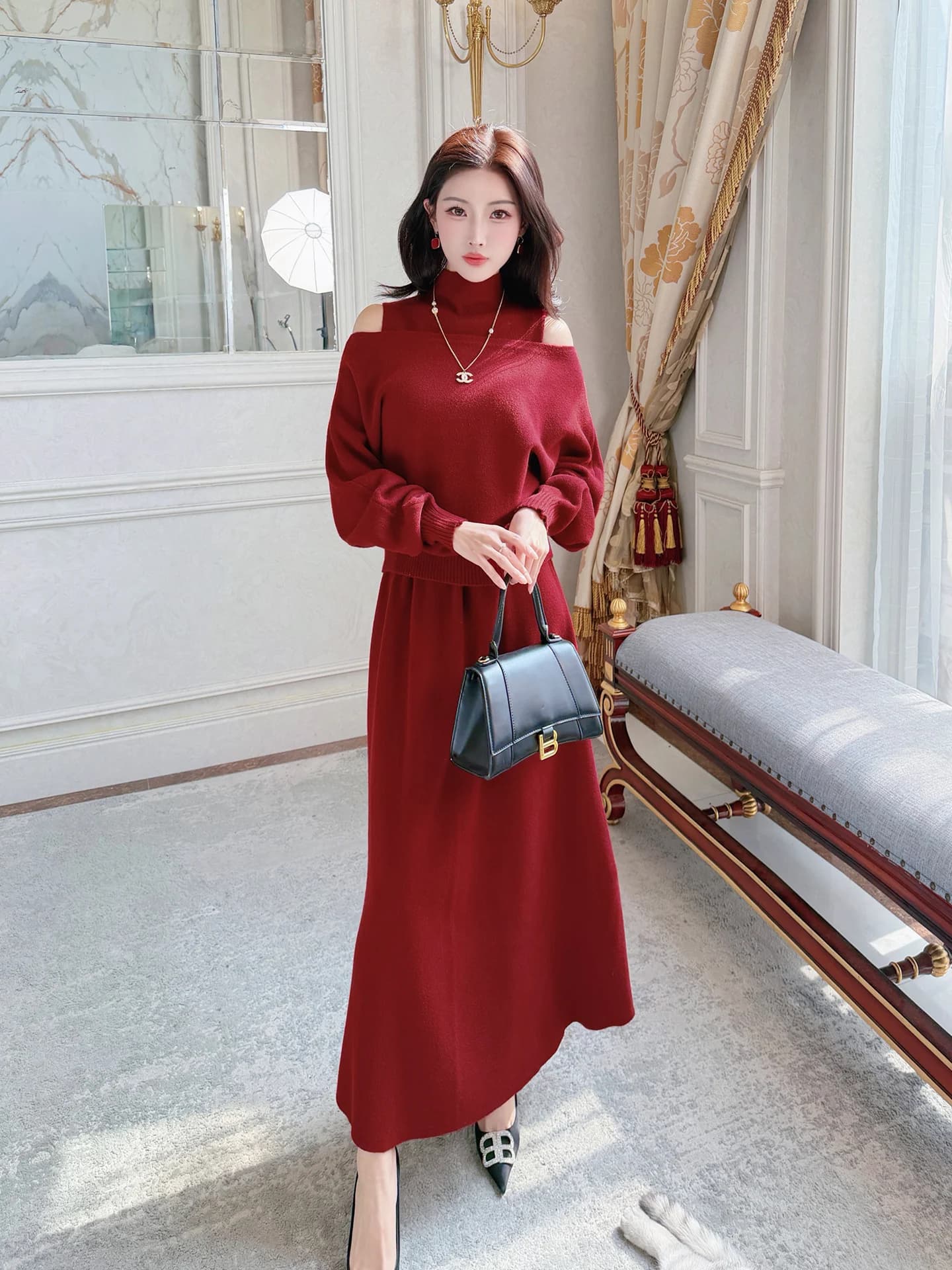 Miss Fly 2026 Korean Knit Set with Long skirt, Winter Women's Fashion Spring