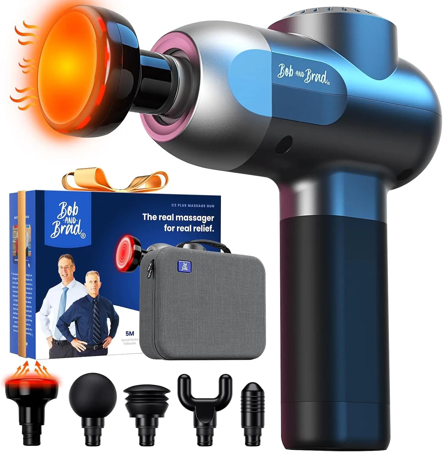 C2 Plus Massage Gun with Heat, Deep Tissue Percussion for Athletes & Pain Relief, Electric Handheld Back Neck Shoulder Muscle Massager, FSA HSA Eligible Gift