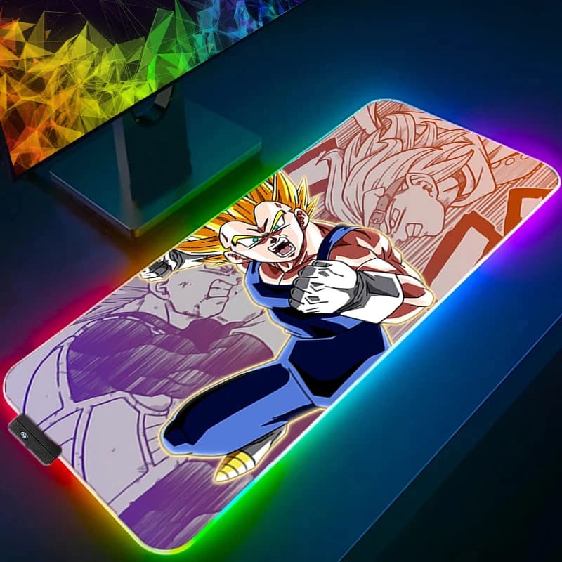 Tappetino per Mouse RGB Dragon Ball Z DBZ con Bordo Cucito, Retroilluminato, Accessori per Gaming, Tappetino LED per Tastiera e Mouse da Scrivania