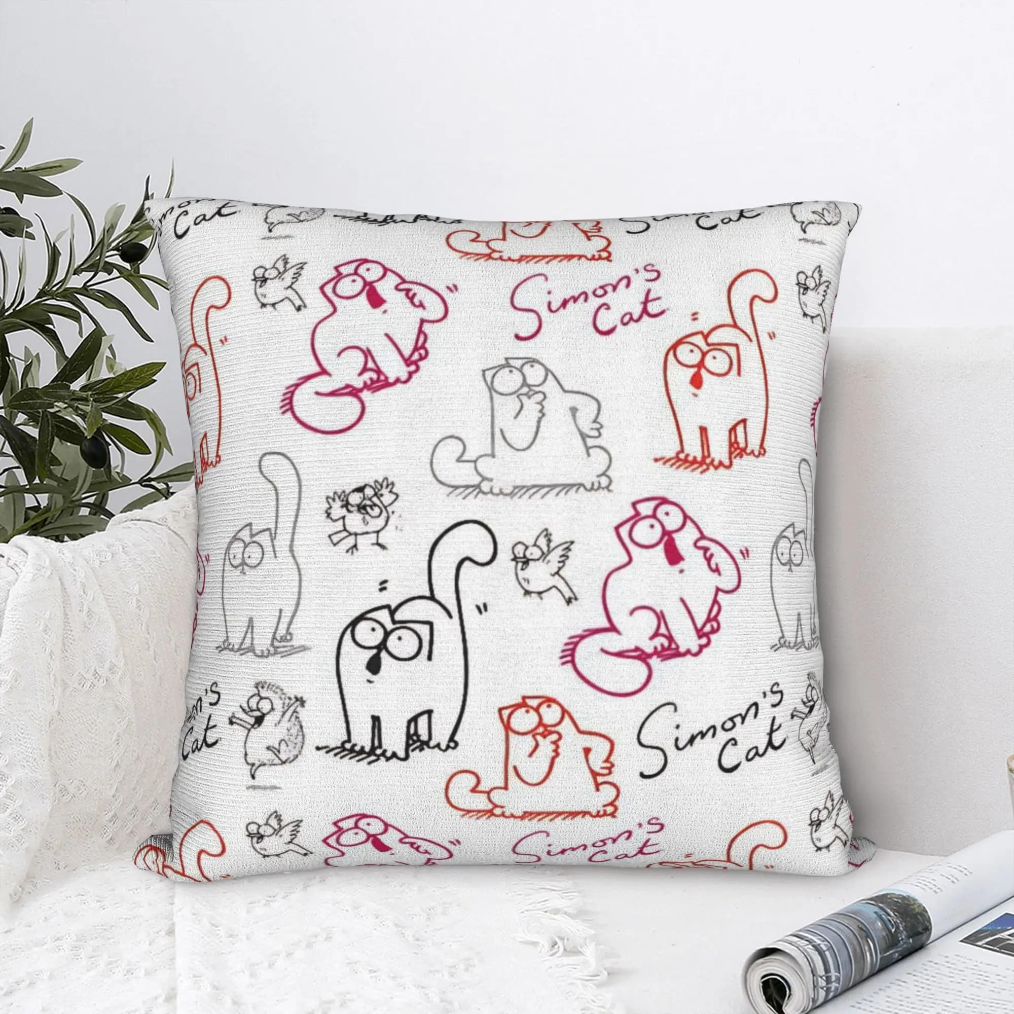 S-Simon Cat Humorous Cat Square Pillow Case Cushion Covers Custom Zipper Decorative Pillowcover for Bed 45x45cm