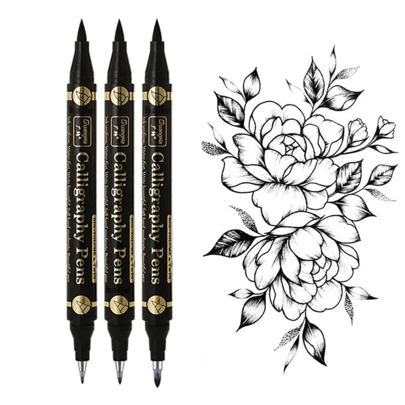 3 Pcs/set Double Head Multifunction Brush Pen Black Ink Calligraphy Brush Pens Set Art Markers for Student Supplies