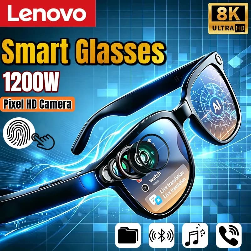 Occhiali Intelligenti AI Lenovo 8K con Controllo Remoto, Fotocamera Touch, Registrazione, Assistente Vocale, Traduttore, Occhiali da Sole Bluetooth Wireless