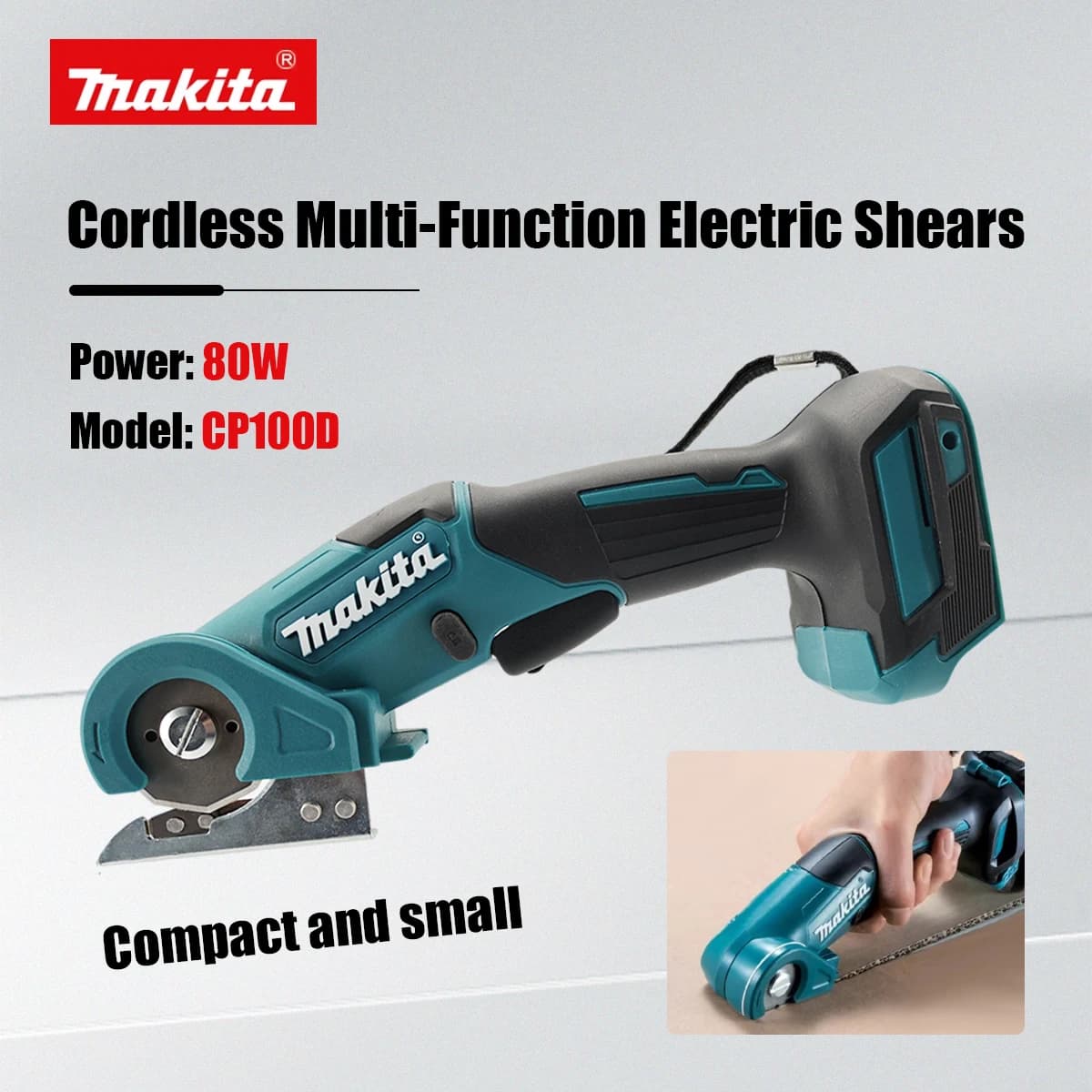 Makita CP100 18V Battery-Portable Taglierina for Carpets, Multifunction Tool with Round Blade for Cutting Fabrics, Non-Inclusive Battery