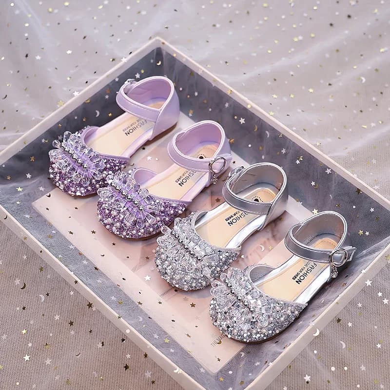Girls Half Sandals Shiny Crystal Ins Trendy Kids Dance Shoes Non-slip Soft Sole 2025 Summer New Children Princess Shoes Sweet