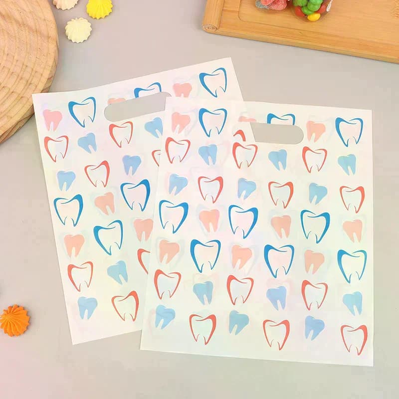 Sacchetti in plastica per articoli dentali da 30/50 pezzi, sacchetti regalo portatili per pazienti per cliniche odontoiatriche e igienisti