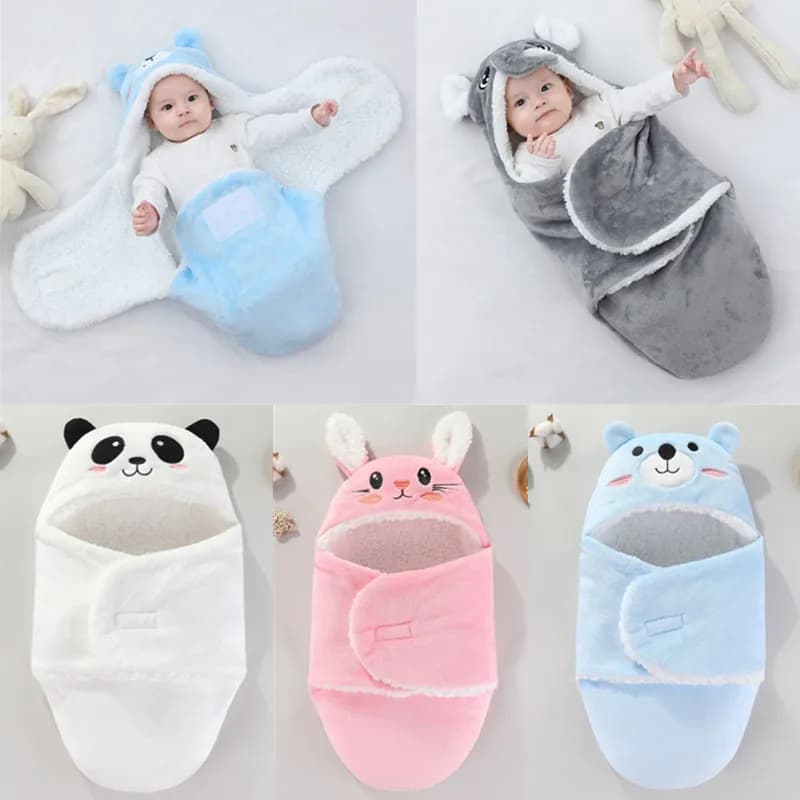 Morbida flanella inverno caldo coperta fasciatoio addensare fodera in peluche coperta con cappuccio per 0-6 mesi coperta bozzolo busta neonato