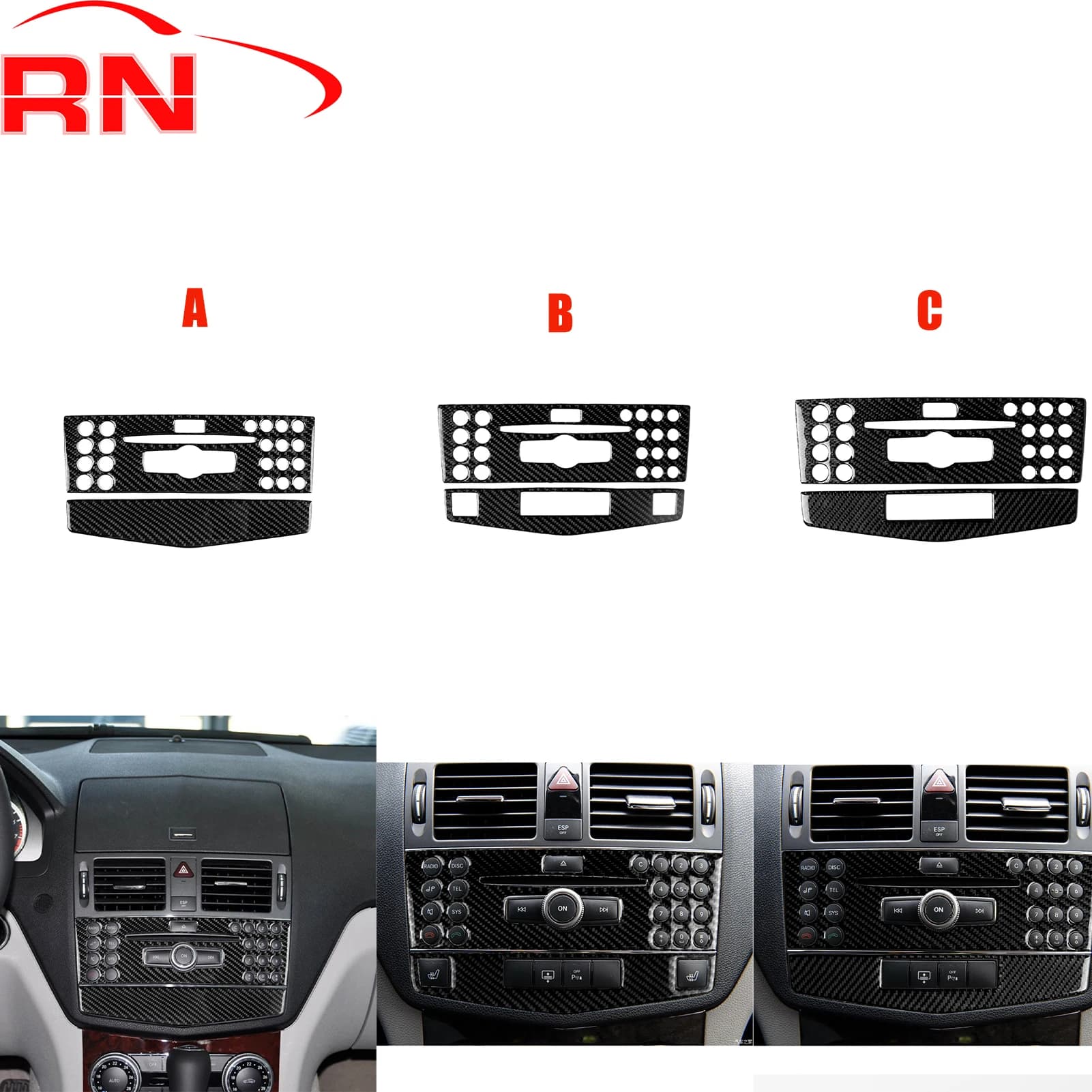 Per Mercedes-Benz Classe C W204 2007-2013 Console centrale in fibra di carbonio modificata Interno Piano Nero Accessori Adesivi