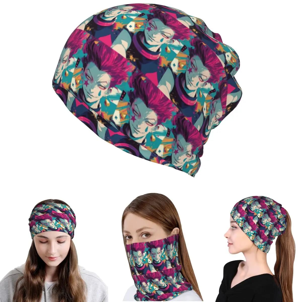 Bandana Anime Hisoka Hunter X Hunter Magical Joker, Copricollo, Maschera, Sciarpa, Balaclava, Berretto Unisex per Adulti Antivento