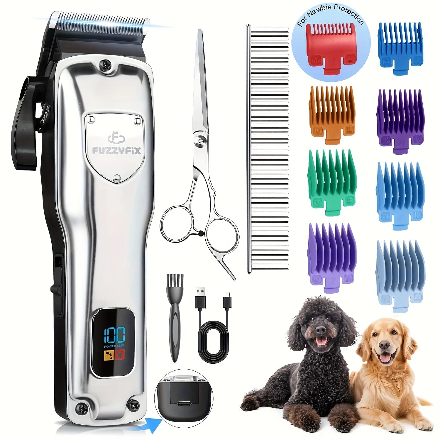 Tosatrice Professionale per Cani e Gatti a Pelo Spesso, Kit di Toelettatura per Animali Domestici a Basso Rumore, Ricaricabile, con Lama in Acciaio Inossidabile e Lama in Ceramica per Cani, Gatti e Altri Animali