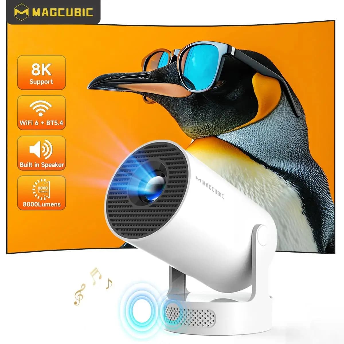 Projector Magcubic Android 14 8K 1280*720P HY300 Pro + Double Wifi 290ANSI 180 ° Portable flexible outdoor projector for cinema BT5.0