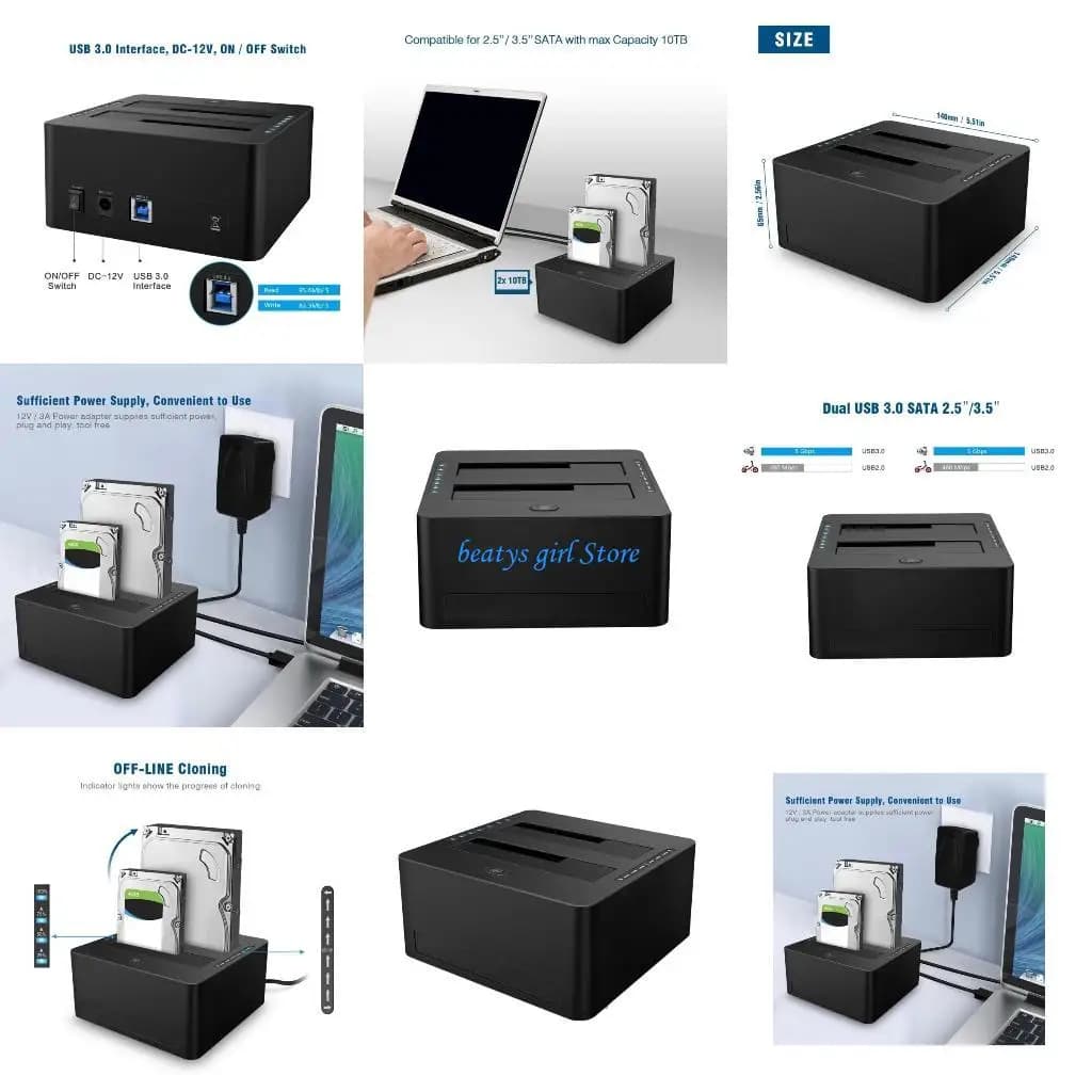 Base docking station per disco rigido a doppio alloggiamento USB C7AB da 5 Gbps per dischi da 3,5 o 2,5 pollici