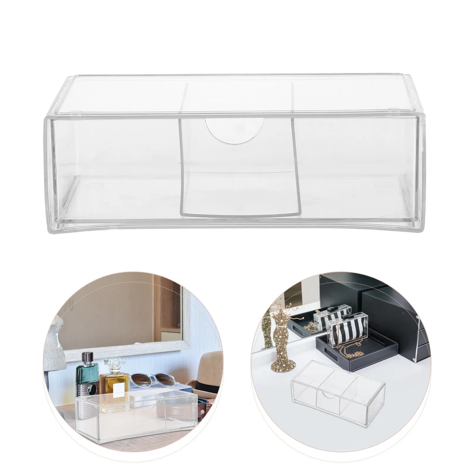Organizer da scrivania/bagno/toeletta impilabile in acrilico trasparente a 3 scomparti per elastici, fermagli e fasce per capelli