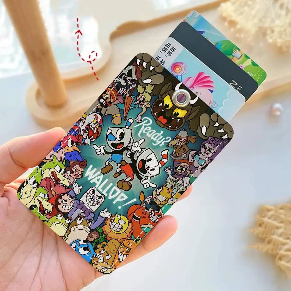Portacarte personalizzato con cartone animato Anime Cuphead, adatto per carte bancarie, carte della metropolitana, carte degli autobus, custodia per carte, porta badge, portachiavi