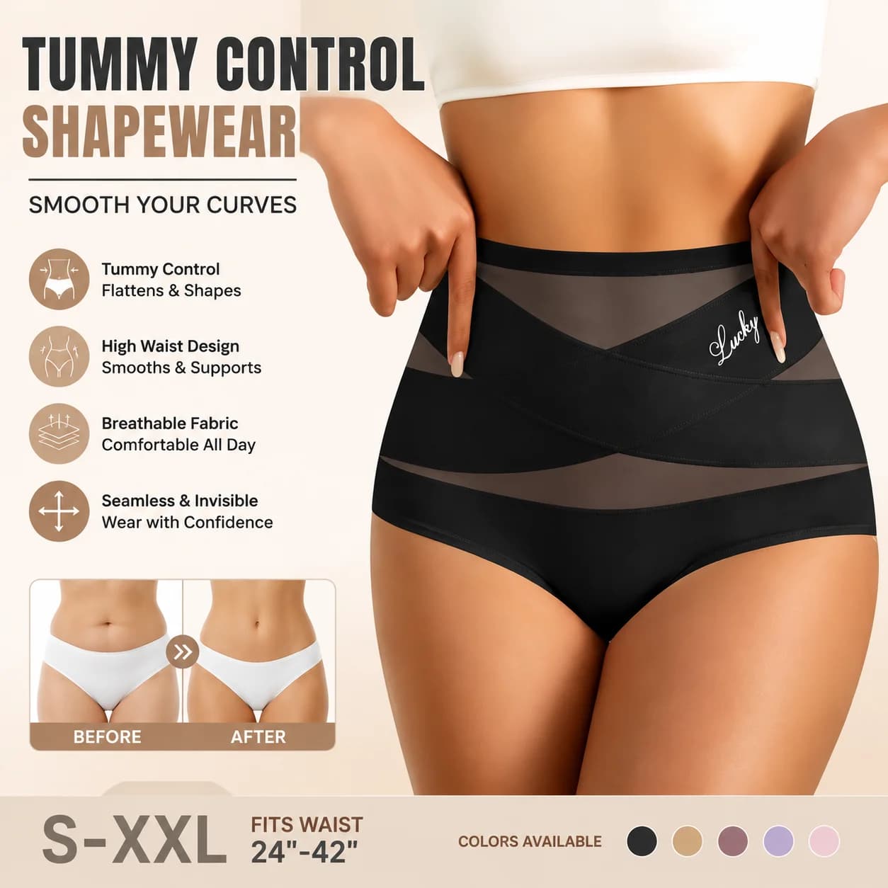 1 Pcs Women High Waisted Seamless Anti Roll Lifting Underwear - Breathable Mesh Design Sports Style Shaping Underwear Size S-XXL