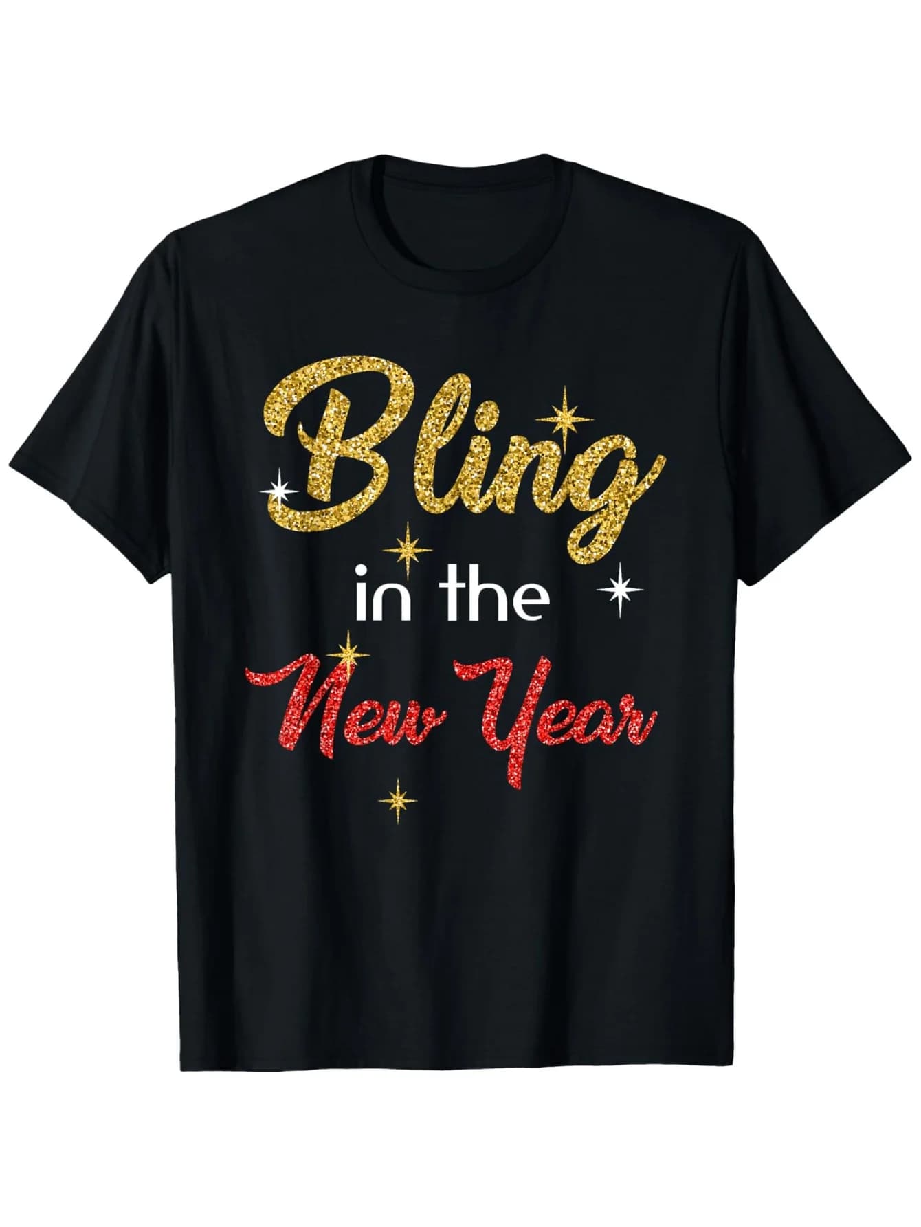 T-shirt Eve Holiday Bling - cotone 180 g/m2, oro glitterato/rosso, maglietta di Natale/Capodanno