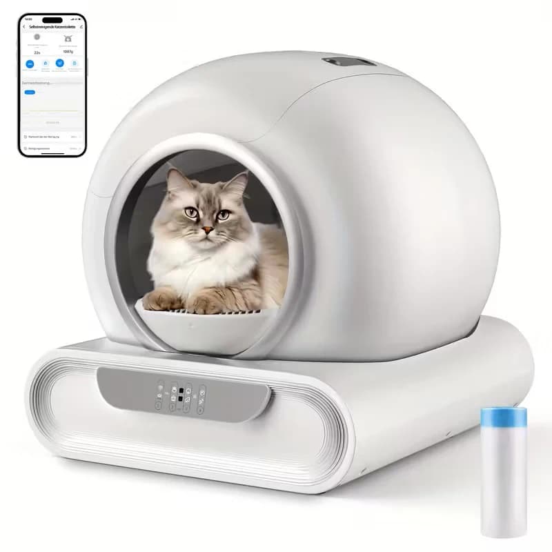 Lettiera per gatti automatica da 65 litri Autopulente Lettiera per gatti completamente chiusa Vassoio per toilette intelligente per animali domestici Pannello in lega per gatti multipli