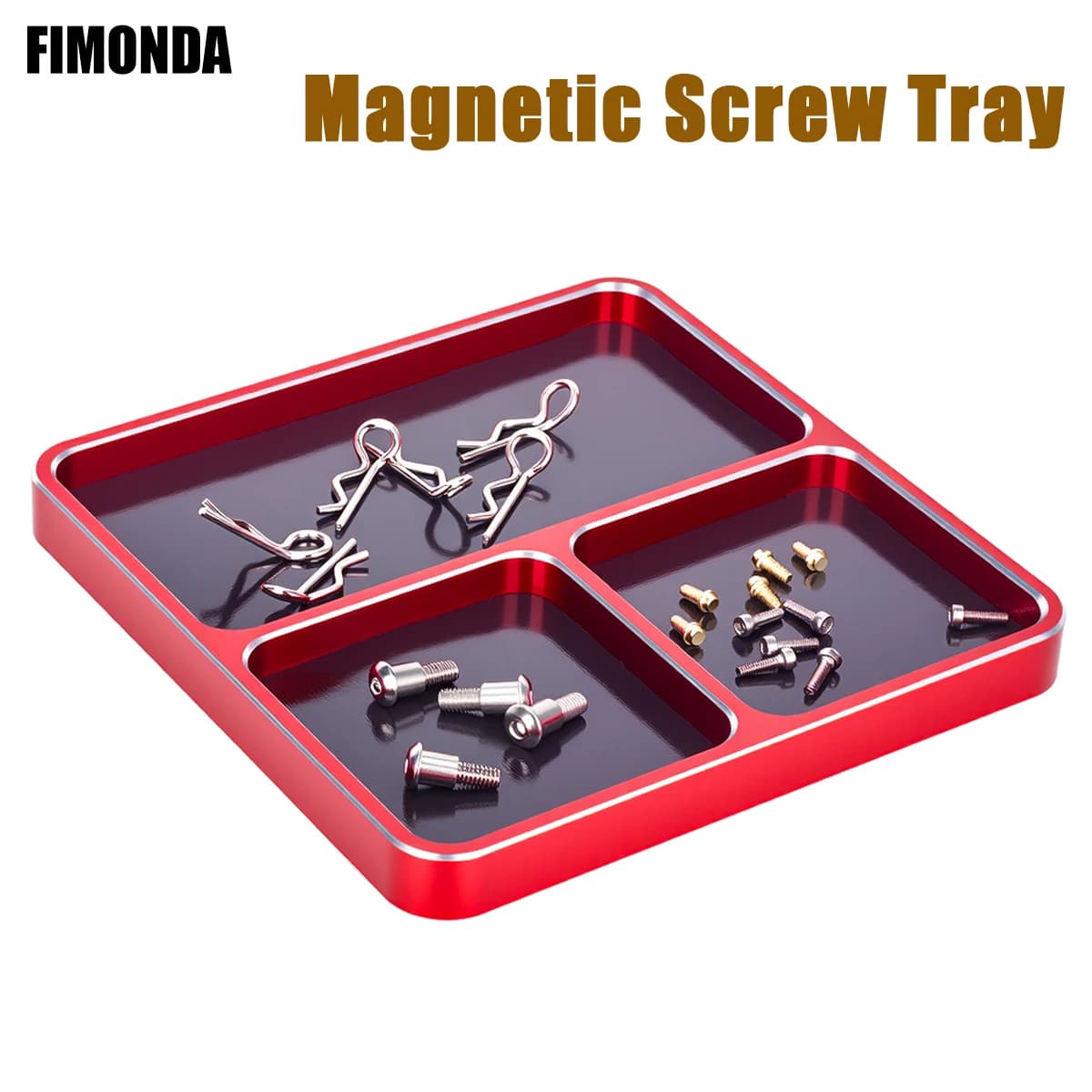 Vassoio per viti in alluminio CNC con foglio magnetico rimovibile | Organizer 98x98x10mm per modelli RC, auto, barche